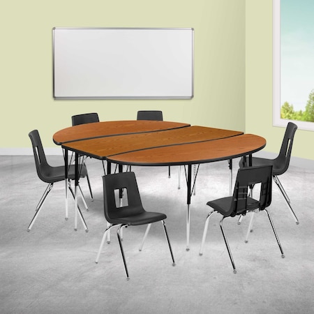 Flash Furniture 86" Oval Wave Oak Table Set-18" Stack Chairs XU-GRP-18CH-A3060CON-60-OAK-T-A-GG